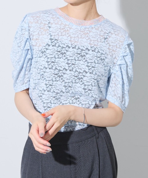 Solace(ソレイス)の「レースストレッチパワショルプルオーバー(Tシャツ/カットソー・レディース・アイボリー/ブラック/ライトブルー・FREE)」の4枚目の写真