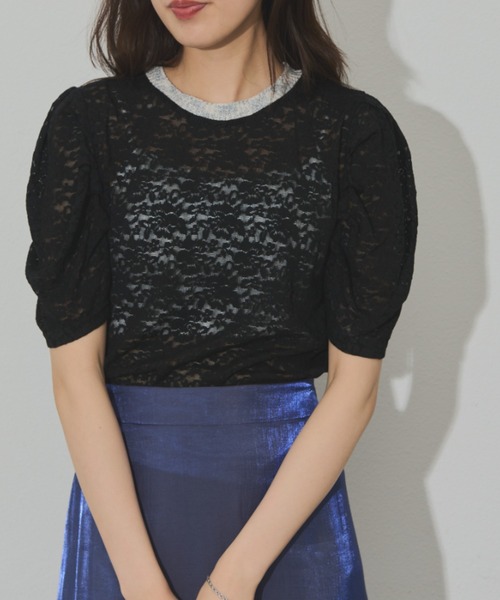 Solace(ソレイス)の「レースストレッチパワショルプルオーバー(Tシャツ/カットソー・レディース・アイボリー/ブラック/ライトブルー・FREE)」の5枚目の写真