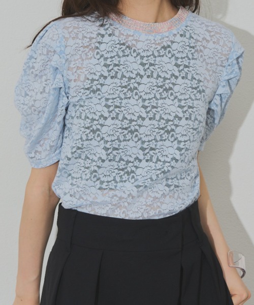 Solace(ソレイス)の「レースストレッチパワショルプルオーバー(Tシャツ/カットソー・レディース・アイボリー/ブラック/ライトブルー・FREE)」の7枚目の写真