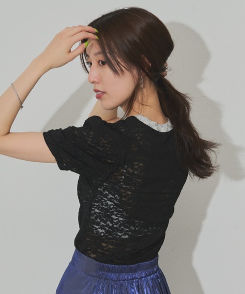Solace(ソレイス)の「レースストレッチパワショルプルオーバー(Tシャツ/カットソー・レディース・アイボリー/ブラック/ライトブルー・FREE)」の11枚目の写真