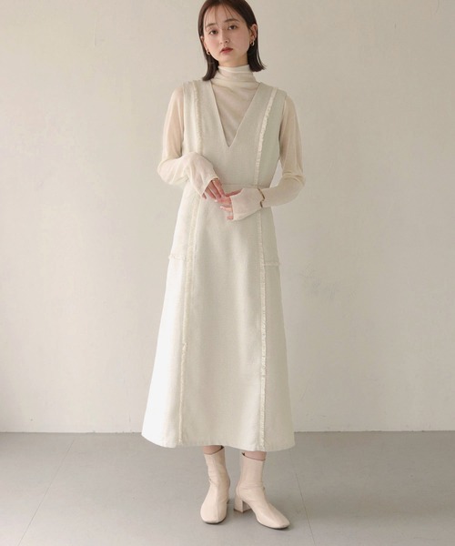 CLEIO（クレイオ）の「【CLEIO】ツイードフリンジワンピース（ドレス・レディース・ベージュ/アイボリー・FREE）」の4枚目の写真