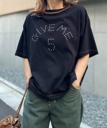 mi via loca | 配色ステッチ スタッズロゴTシャツ(Tシャツ/カットソー)