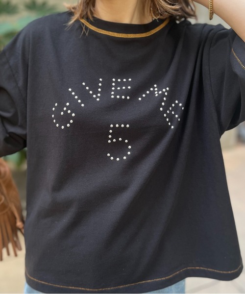 mi via loca（ミヴィアロカ）の「配色ステッチ シルバー スタッズロゴTシャツ（Tシャツ/カットソー・レディース・オフホワイト/ブルーグリーン/ブラック・FREE）」の19枚目の写真