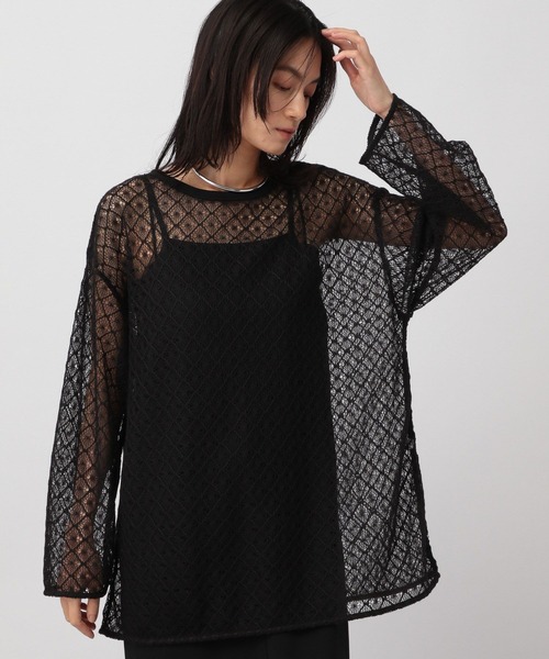 A part by(アパートバイ)の「ダイヤレースプルオーバー_長袖(Tシャツ/カットソー・レディース・ブラック/オフホワイト・FREE)」の2枚目の写真