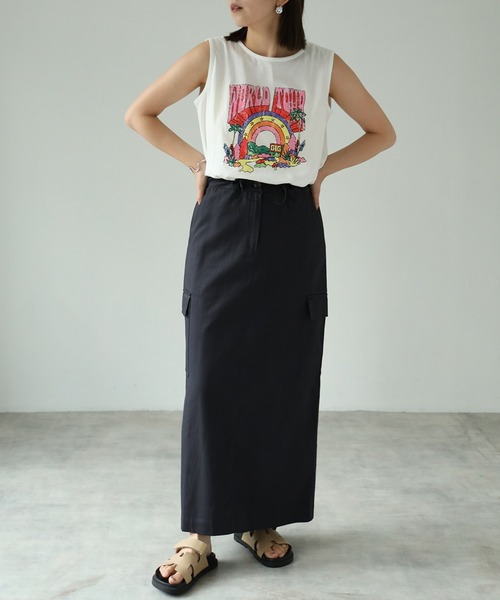 each(イーチ)の「ドロストカーゴナロースカート【セット可】(スカート・レディース・ホワイト/チャコールグレー・FREE)」の14枚目の写真