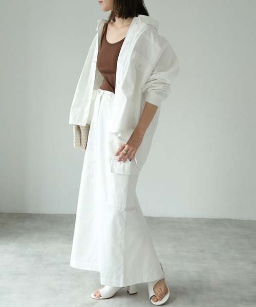 each(イーチ)の「ドロストカーゴナロースカート【セット可】(スカート・レディース・ホワイト/チャコールグレー・FREE)」の8枚目の写真