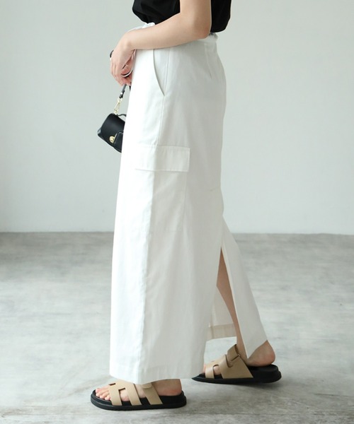 each(イーチ)の「ドロストカーゴナロースカート【セット可】(スカート・レディース・ホワイト/チャコールグレー・FREE)」の6枚目の写真