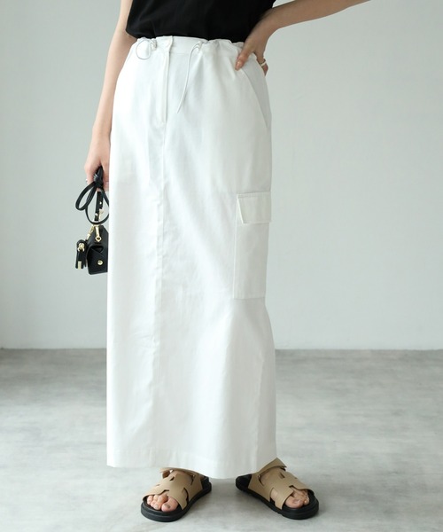 each(イーチ)の「ドロストカーゴナロースカート【セット可】(スカート・レディース・ホワイト/チャコールグレー・FREE)」の3枚目の写真