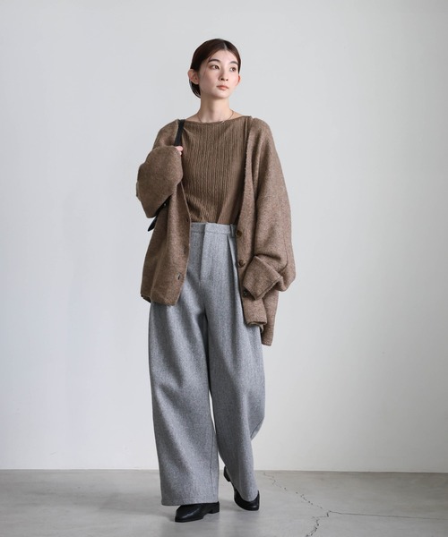 ミチコロンドン アンゴラ混 パフスリーブカーディガン モカブラウン FREE Mellow™ Rib Mid Long Sleeve Cardigan in Copper Brown | Oner Active US