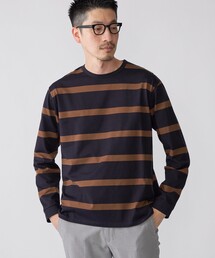 SHIPS: ワイドパネル ボーダー クルーネック Tシャツ (ロンT)
