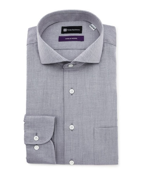 Perfect Suit FActory（パーフェクトスーツファクトリー）の「【ノンアイロン】長袖ワイシャツ【アーバン】デニムライク　ブラック/グレー/ブラウン/ブルー（ビジネスシャツ・メンズ・ブラウン/ブルー/グレー/ブラック・首回り43cm-裄丈86cm/首回り41cm-裄丈84cm/首回り37cm-裄丈80cm/首回り39cm-裄丈82cm）」の8枚目の写真