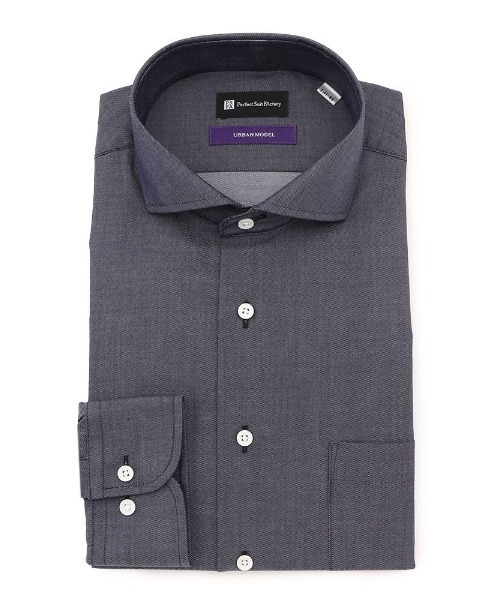 Perfect Suit FActory（パーフェクトスーツファクトリー）の「【ノンアイロン】長袖ワイシャツ【アーバン】デニムライク　ブラック/グレー/ブラウン/ブルー（ビジネスシャツ・メンズ・ブラウン/ブルー/グレー/ブラック・首回り43cm-裄丈86cm/首回り41cm-裄丈84cm/首回り37cm-裄丈80cm/首回り39cm-裄丈82cm）」の6枚目の写真