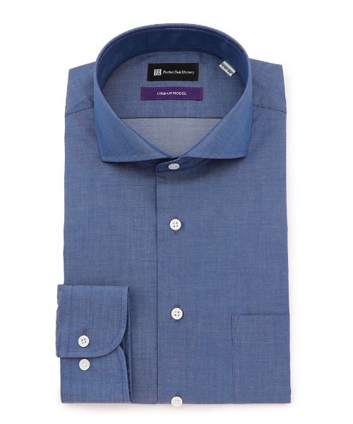 Perfect Suit FActory（パーフェクトスーツファクトリー）の「【ノンアイロン】長袖ワイシャツ【アーバン】デニムライク　ブラック/グレー/ブラウン/ブルー（ビジネスシャツ・メンズ・ブラウン/ブルー/グレー/ブラック・首回り43cm-裄丈86cm/首回り41cm-裄丈84cm/首回り37cm-裄丈80cm/首回り39cm-裄丈82cm）」の12枚目の写真