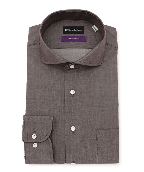 Perfect Suit FActory（パーフェクトスーツファクトリー）の「【ノンアイロン】長袖ワイシャツ【アーバン】デニムライク　ブラック/グレー/ブラウン/ブルー（ビジネスシャツ・メンズ・ブラウン/ブルー/グレー/ブラック・首回り43cm-裄丈86cm/首回り41cm-裄丈84cm/首回り37cm-裄丈80cm/首回り39cm-裄丈82cm）」の10枚目の写真