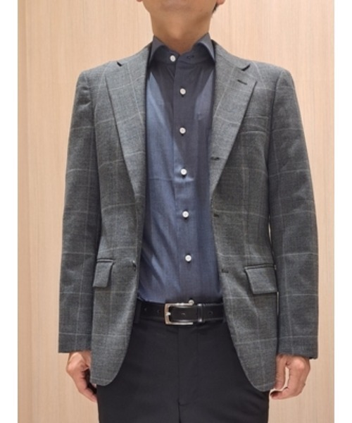 Perfect Suit FActory（パーフェクトスーツファクトリー）の「【ノンアイロン】長袖ワイシャツ【アーバン】デニムライク　ブラック/グレー/ブラウン/ブルー（ビジネスシャツ・メンズ・ブラウン/ブルー/グレー/ブラック・首回り43cm-裄丈86cm/首回り41cm-裄丈84cm/首回り37cm-裄丈80cm/首回り39cm-裄丈82cm）」の14枚目の写真