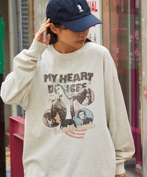 ピグメント加工ヴィンテージライクロックグラフィック長袖Tシャツ