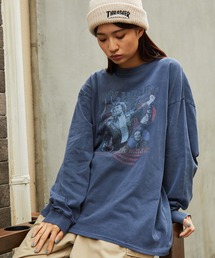 ピグメント加工ヴィンテージライクロックグラフィック長袖Tシャツ
