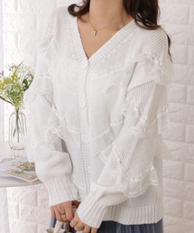 フリル ニット Vネック」に該当するホワイト/白色系のファッション通販