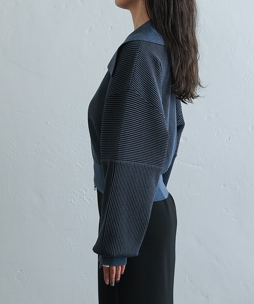 【yae】ダブルジップビックカラーカーディガン ネイビー yae（ヤエ）の「Double zip big collar cardigan/ダブルジップ