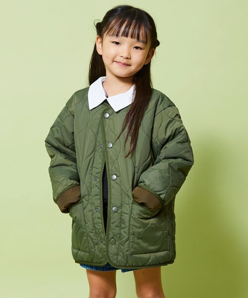 FREAK'S STORE（フリークスストア）の「限定展開 キッズ キルティングジャケット / KIDS 子供服 中わた ミリタリーブルゾン / ノーカラージャケット（ブルゾン・キッズ・ブラック/オリーブ・150/120/130/140/110）」の2枚目の写真