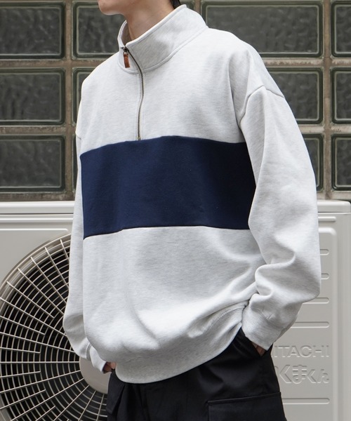 Confirm（コンファーム）の「ビッグシルエット 裏起毛 切替 ハーフジッププルオーバースウェット【Confirm】（スウェット・メンズ・ネイビー/チャコールグレー/杢グレー・M/L）」の8枚目の写真