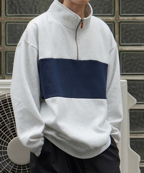Confirm（コンファーム）の「ビッグシルエット 裏起毛 切替 ハーフジッププルオーバースウェット【Confirm】（スウェット・メンズ・ネイビー/チャコールグレー/杢グレー・M/L）」の9枚目の写真