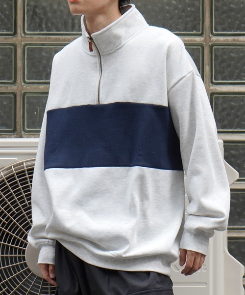 Confirm（コンファーム）の「ビッグシルエット 裏起毛 切替 ハーフジッププルオーバースウェット【Confirm】（スウェット・メンズ・ネイビー/チャコールグレー/杢グレー・M/L）」の11枚目の写真