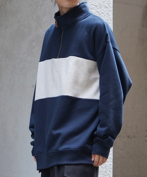 Confirm（コンファーム）の「ビッグシルエット 裏起毛 切替 ハーフジッププルオーバースウェット【Confirm】（スウェット・メンズ・ネイビー/チャコールグレー/杢グレー・M/L）」の17枚目の写真