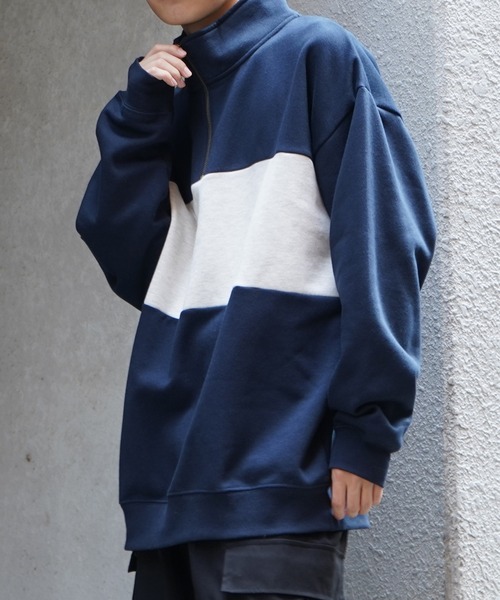 Confirm（コンファーム）の「ビッグシルエット 裏起毛 切替 ハーフジッププルオーバースウェット【Confirm】（スウェット・メンズ・ネイビー/チャコールグレー/杢グレー・M/L）」の18枚目の写真