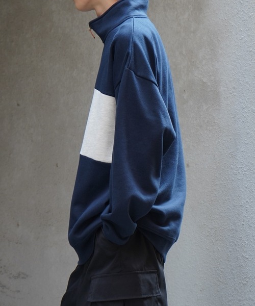 Confirm（コンファーム）の「ビッグシルエット 裏起毛 切替 ハーフジッププルオーバースウェット【Confirm】（スウェット・メンズ・ネイビー/チャコールグレー/杢グレー・M/L）」の20枚目の写真