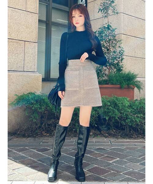 RESEXXY（リゼクシー）の「ラグランベーシックニット（ニット/セーター・レディース・ブルー/ブラック/アイボリー/オレンジ・FREE）」の8枚目の写真