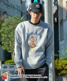【OUTDOOR PRODUCTS/アウトドアプロダクツ】【TOM AND JERRY/トムとジェリー】 トムジェリ タフィー コラボ 裏起毛 刺繍 クルートレーナ- スウェット ドロップショルダー オーバーサイズ