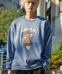 【OUTDOOR PRODUCTS/アウトドアプロダクツ】【TOM AND JERRY/トムとジェリー】 トムジェリ タフィー コラボ 裏起毛 刺繍 クルートレーナ- スウェット ドロップショルダー オーバーサイズ