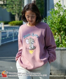 【OUTDOOR PRODUCTS/アウトドアプロダクツ】【TOM AND JERRY/トムとジェリー】 トムジェリ 　タフィー 　コラボ 　裏起毛　刺繍　クルートレーナ－　スウェット 　ドロップショルダー　 オーバーサイズ