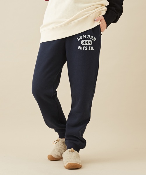 CUBE SUGAR（キューブシュガー）の「CVC裏毛裏起毛ロゴプリントスウェットパンツ（スウェットパンツ・レディース・ネイビー/グリーン/オートミール/トップグレー・M）」の4枚目の写真