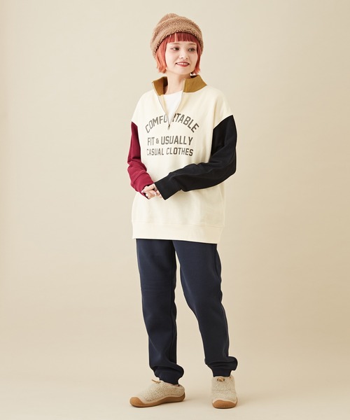 CUBE SUGAR（キューブシュガー）の「CVC裏毛裏起毛ロゴプリントスウェットパンツ（スウェットパンツ・レディース・ネイビー/グリーン/オートミール/トップグレー・M）」の9枚目の写真