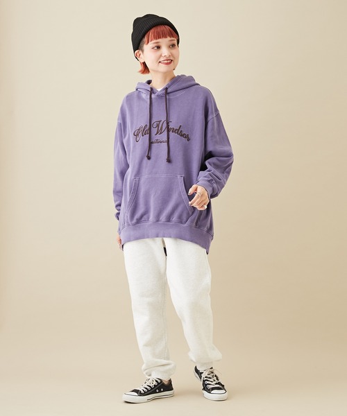 CUBE SUGAR（キューブシュガー）の「CVC裏毛裏起毛ロゴプリントスウェットパンツ（スウェットパンツ・レディース・ネイビー/グリーン/オートミール/トップグレー・M）」の12枚目の写真