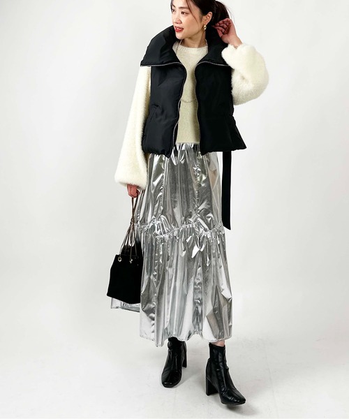 PICCIN(ピッチン)の「【WEB限定】ショートファイバーベスト(ダウンベスト・レディース・ブラック/アイボリー・M)」の12枚目の写真