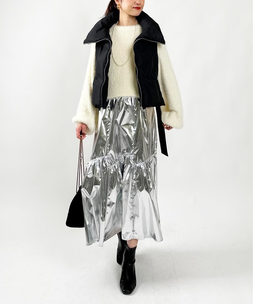 PICCIN(ピッチン)の「【WEB限定】ショートファイバーベスト(ダウンベスト・レディース・ブラック/アイボリー・M)」の8枚目の写真