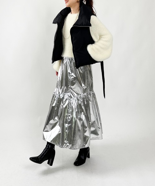 PICCIN(ピッチン)の「【WEB限定】ショートファイバーベスト(ダウンベスト・レディース・ブラック/アイボリー・M)」の9枚目の写真