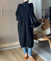 前ボタンミドルゲージハイネックニットカーデイガン