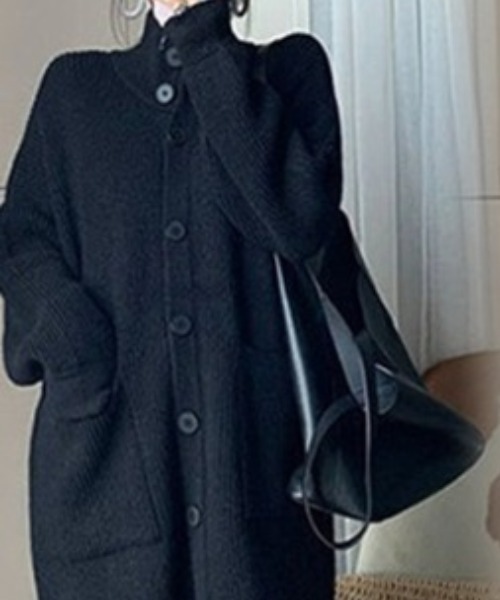 deux amour（ドゥーザムール）の「前ボタンミドルゲージハイネックニットカーデイガン（カーディガン/ボレロ・レディース・グレー/ブラック・FREE）」の4枚目の写真