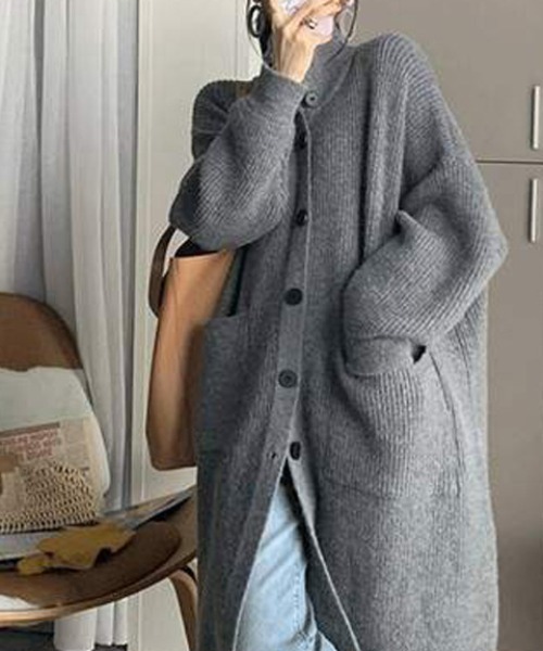 deux amour（ドゥーザムール）の「前ボタンミドルゲージハイネックニットカーデイガン（カーディガン/ボレロ・レディース・グレー/ブラック・FREE）」の5枚目の写真