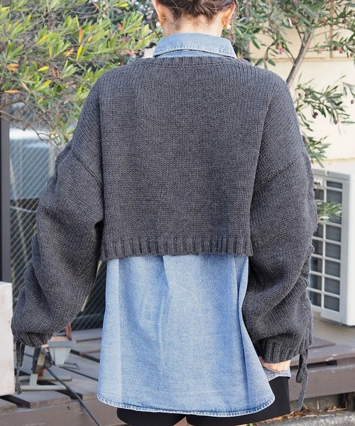 Diesel 青いリブ編みショート丈トップス ショート丈ニット レディース トップス かぎ針編み リーフ柄 春