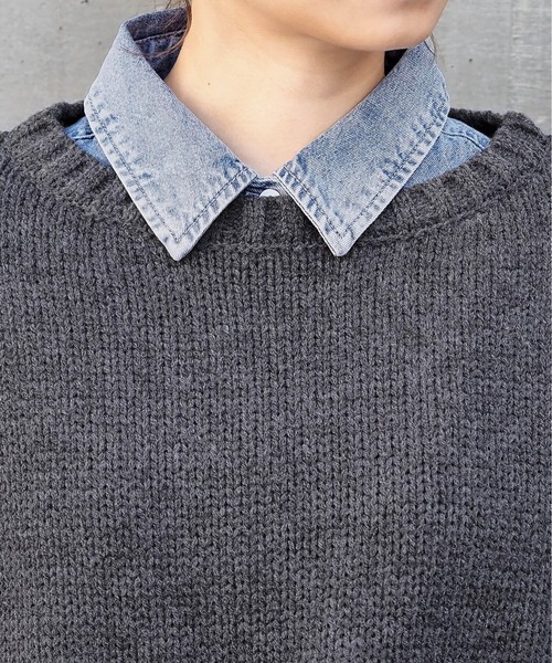 tiptop(ティップトップ)の「袖ドロストショート丈ニットプルオーバー(ニット/セーター・レディース・ブルー/オフホワイト/チャコールグレー/A/ピンク/イエロー・FREE)」の11枚目の写真