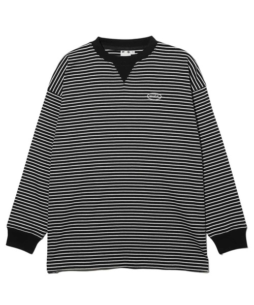 X-girl(エックスガール)の「STRIPED LOOSE FIT TOP(Tシャツ/カットソー・レディース・ブラック/ブラウン/グリーン・M/S)」の1枚目の写真