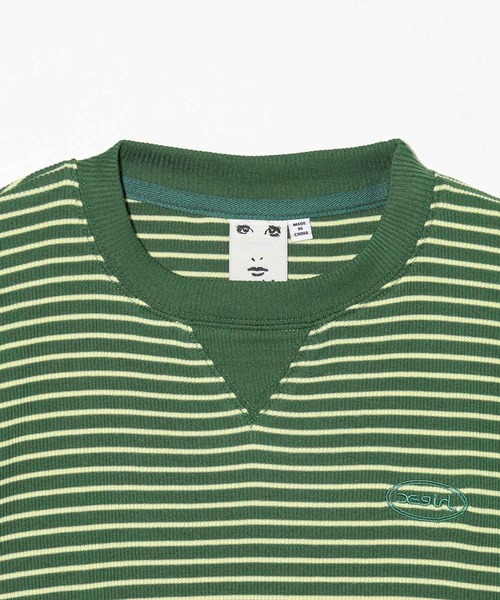 X-girl(エックスガール)の「STRIPED LOOSE FIT TOP(Tシャツ/カットソー・レディース・ブラック/ブラウン/グリーン・M/S)」の5枚目の写真