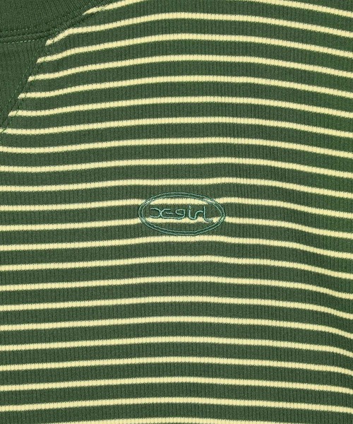 X-girl(エックスガール)の「STRIPED LOOSE FIT TOP(Tシャツ/カットソー・レディース・ブラック/ブラウン/グリーン・M/S)」の6枚目の写真