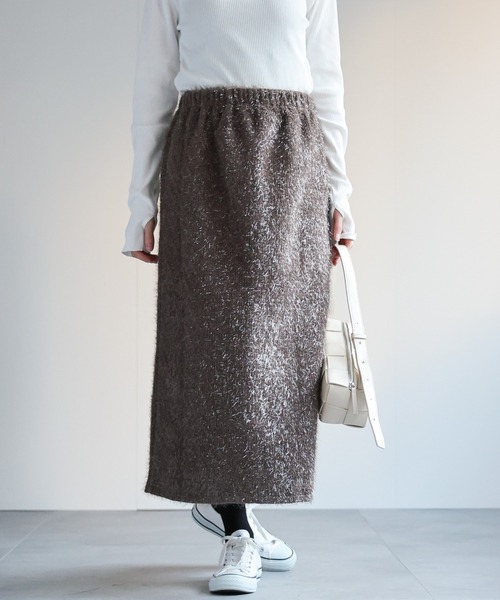 LAC-VERT(ラック・ヴェール)の「ラメボンディングロングスカート(スカート・レディース・ブラック/モカ・FREE)」の3枚目の写真