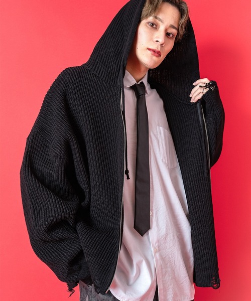 ankoROCK アンコロック ジップアップパーカー レディース オーバーサイズ ジップパーカー メンズ ビッグパーカー ビッグシルエット セールa.p.o.v. -ankoROCK\u0027s select- グラデーションスラブニット